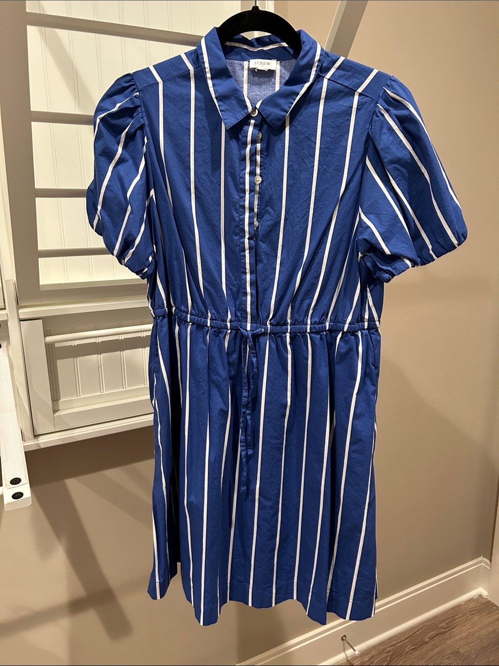 J. Crew Navy & White Vertical Stripe Collared Dress